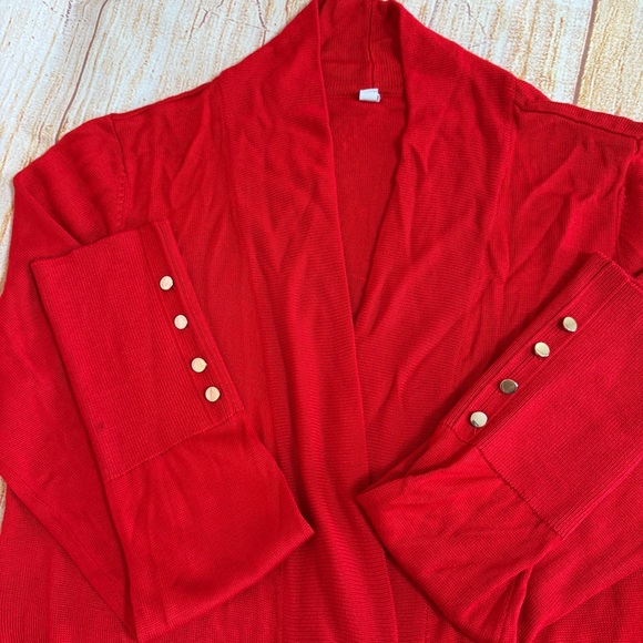 Red Open Front Long Sleeve Knit Cardigan Size Small - Picture 3 of 10